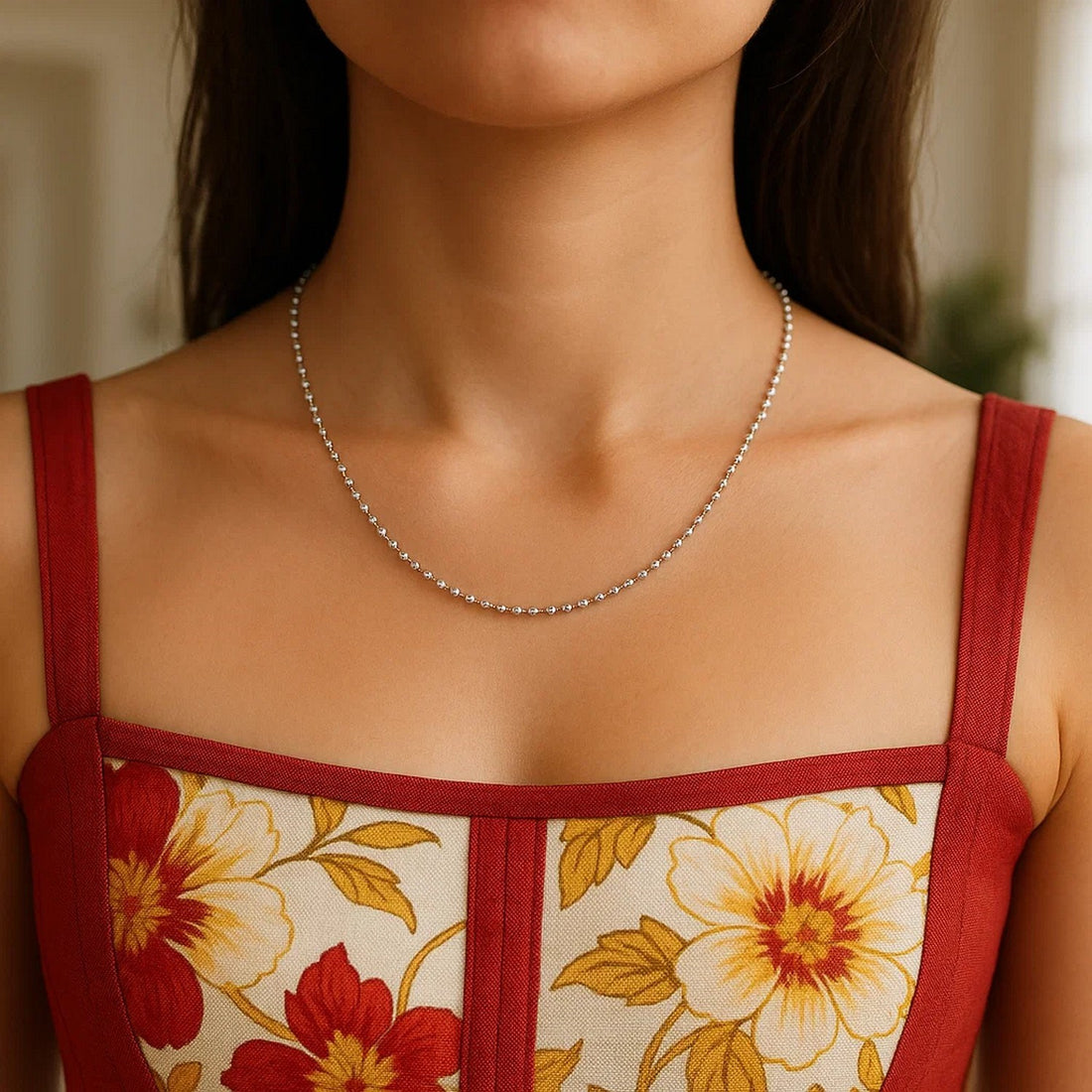 14k witgouden kralenketting met diamantslijpsel (1,10 mm)