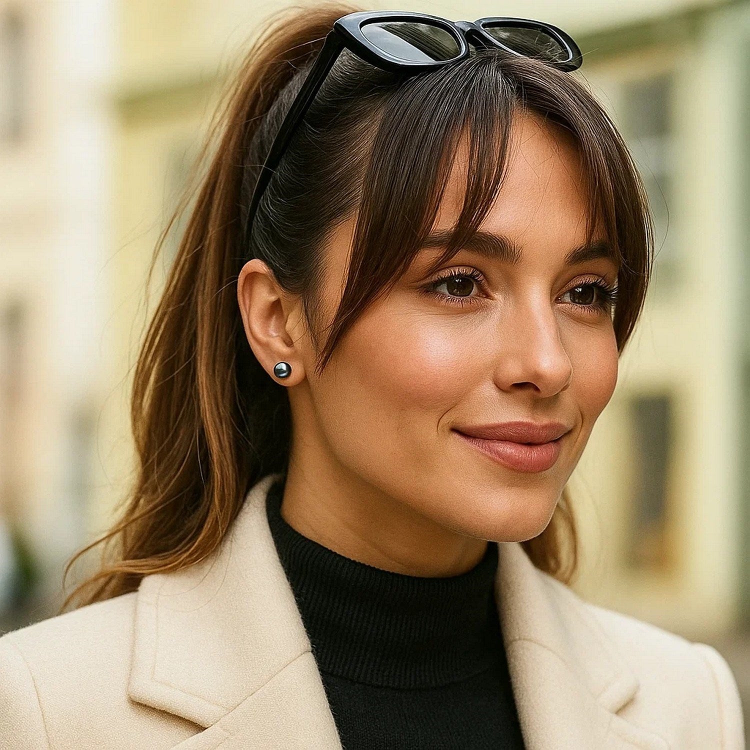 14k Yellow Gold Cultured Black Pearl Stud Earrings (7mm)