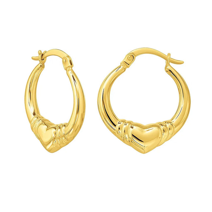 Large Heart Hoop Earrings in 14K Yellow Gold
