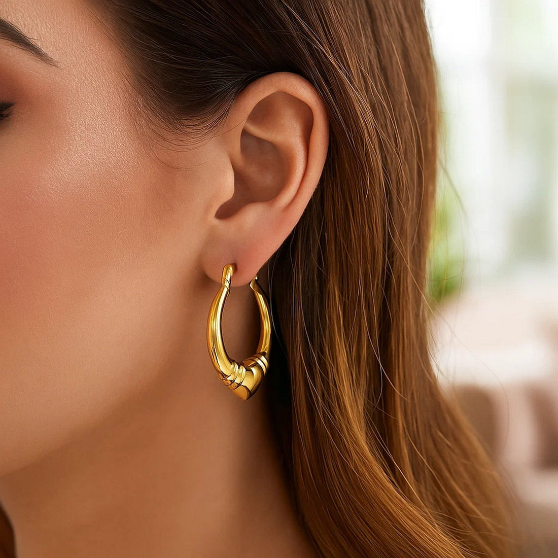 Large Heart Hoop Earrings in 14K Yellow Gold