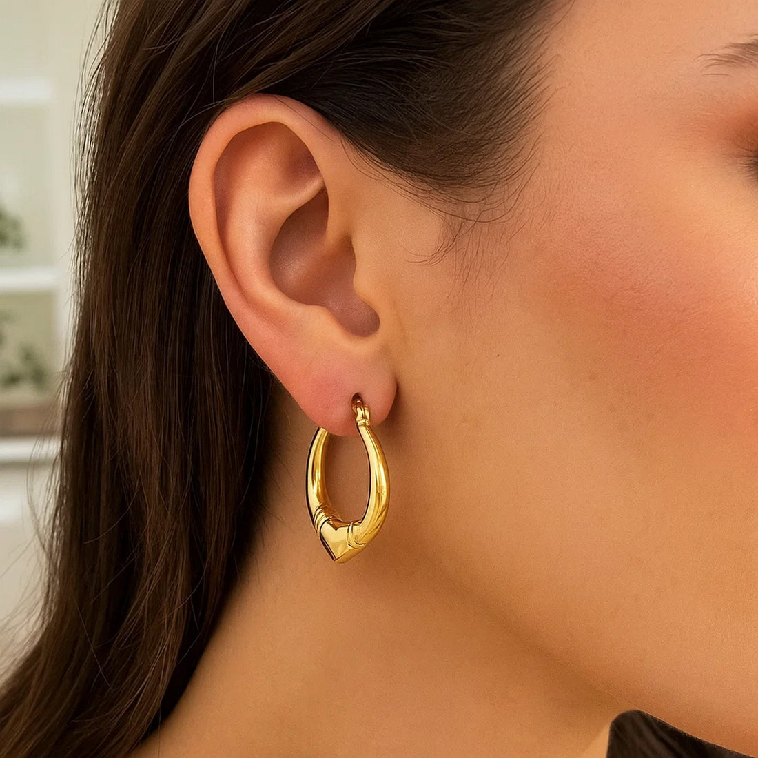 Large Heart Hoop Earrings in 14K Yellow Gold