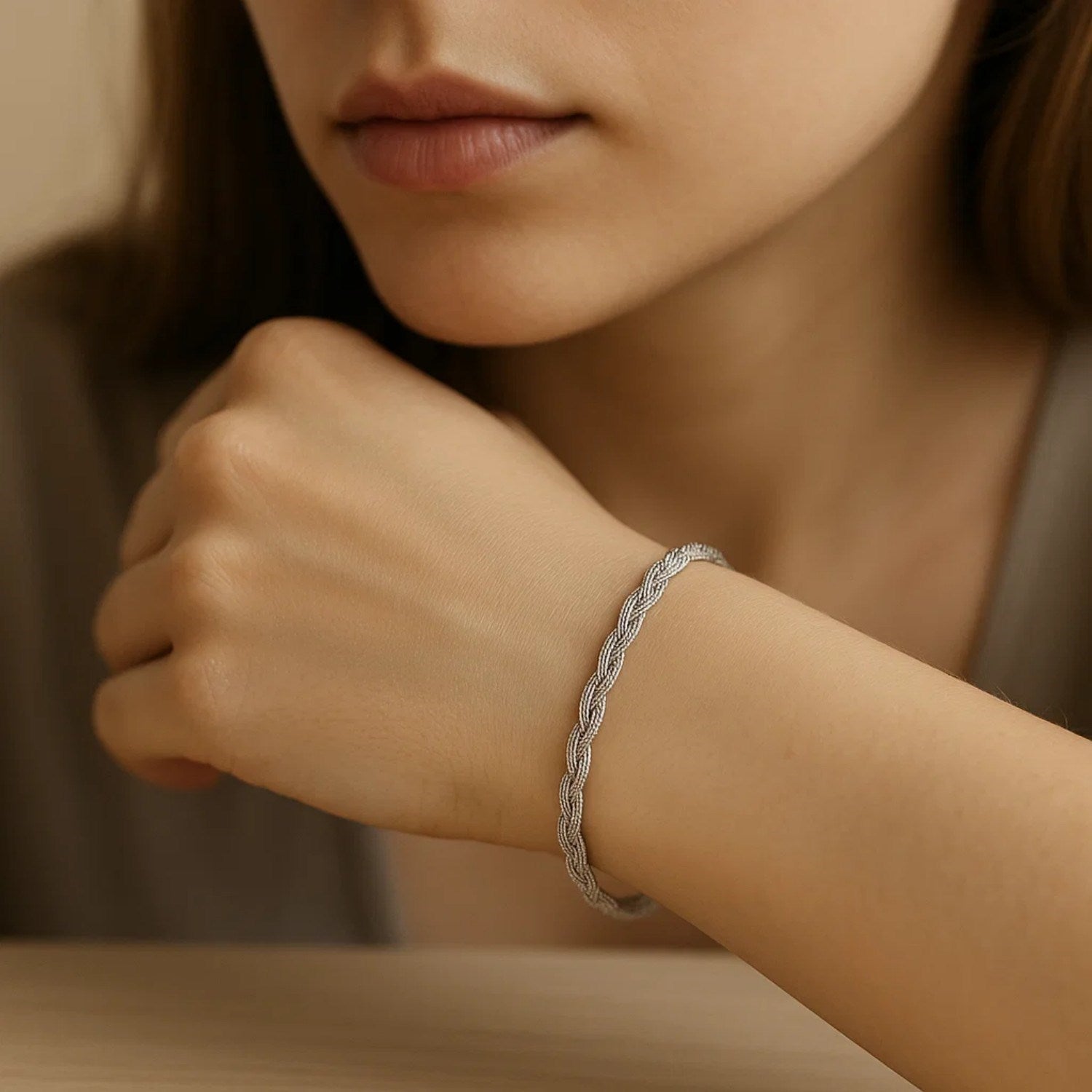 14k White Gold Braided Bracelet  (3.50 mm)