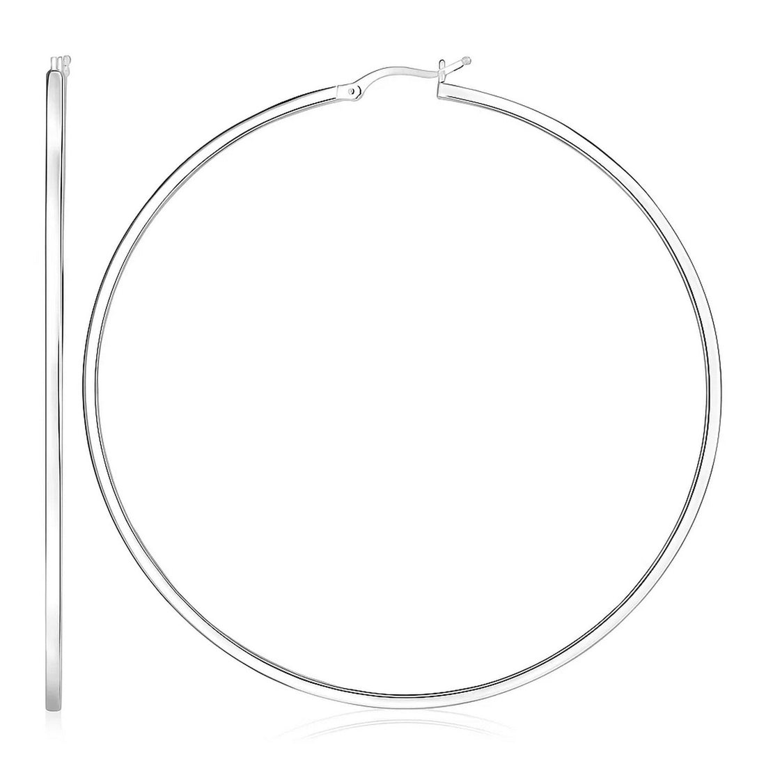 Sterling Silver Large Rectangular Profile Polished Hoop Earrings(75mm)