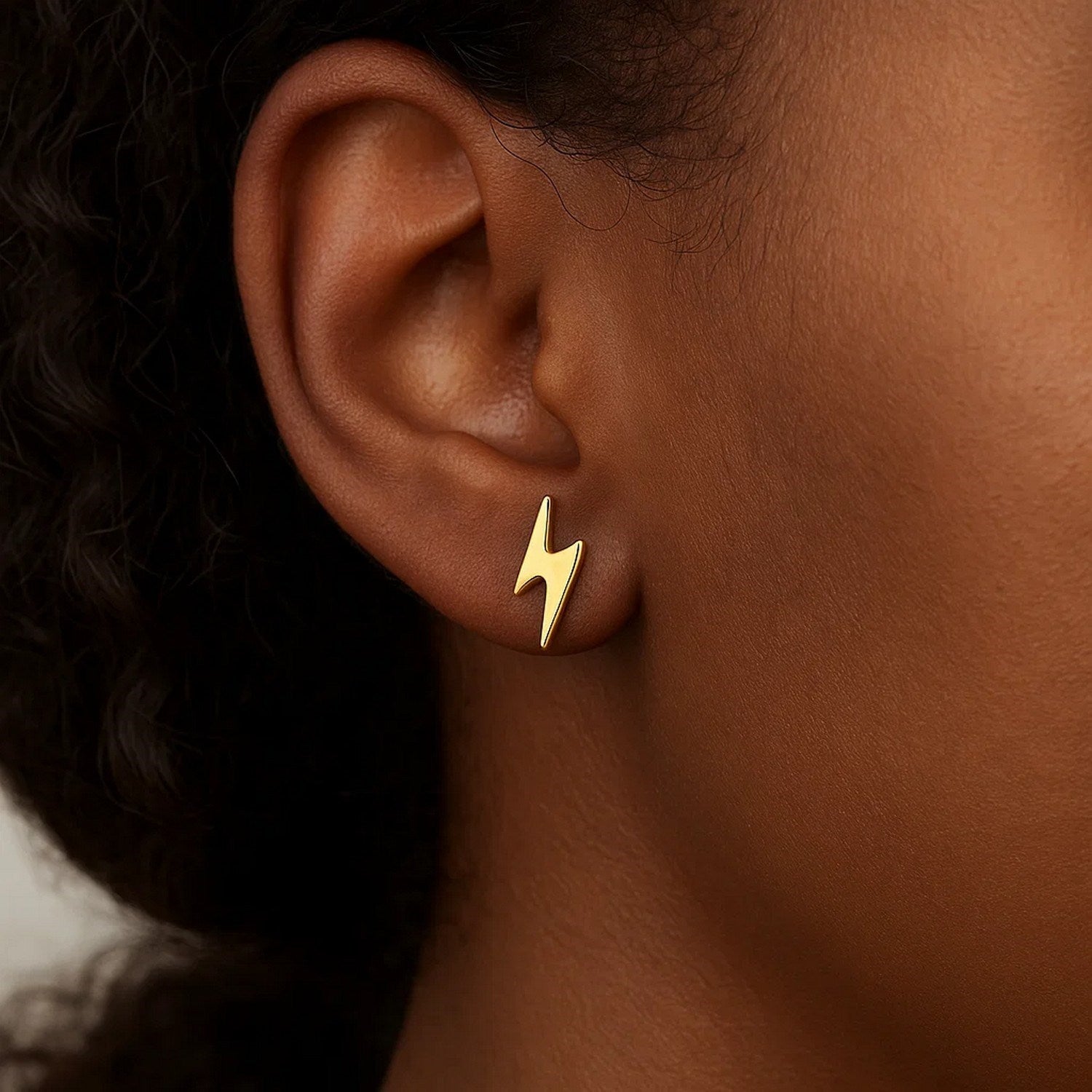 14k Yellow Gold Post Earrings with Lightning Bolts