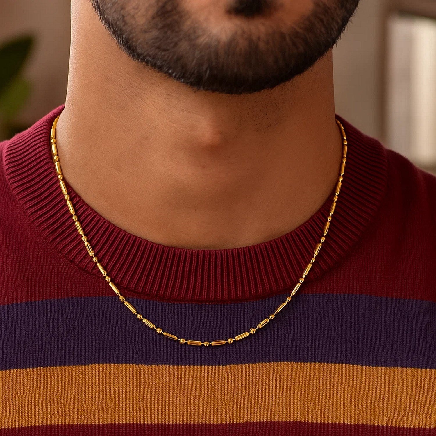 14k Yellow Gold Diamond-Cut Alternating Bead Chain (1.30 mm)