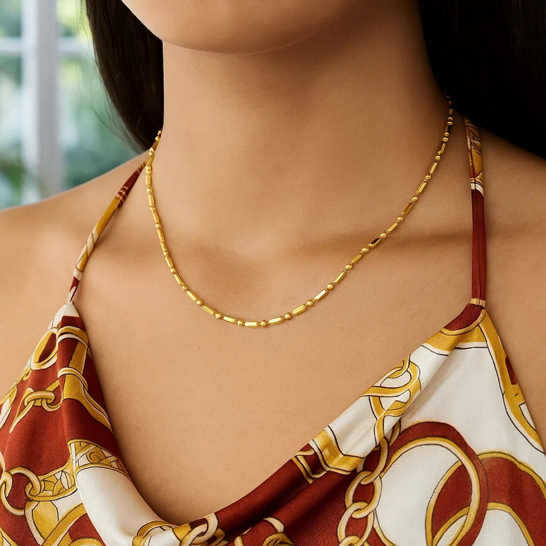 14k Yellow Gold Diamond-Cut Alternating Bead Chain (1.30 mm)