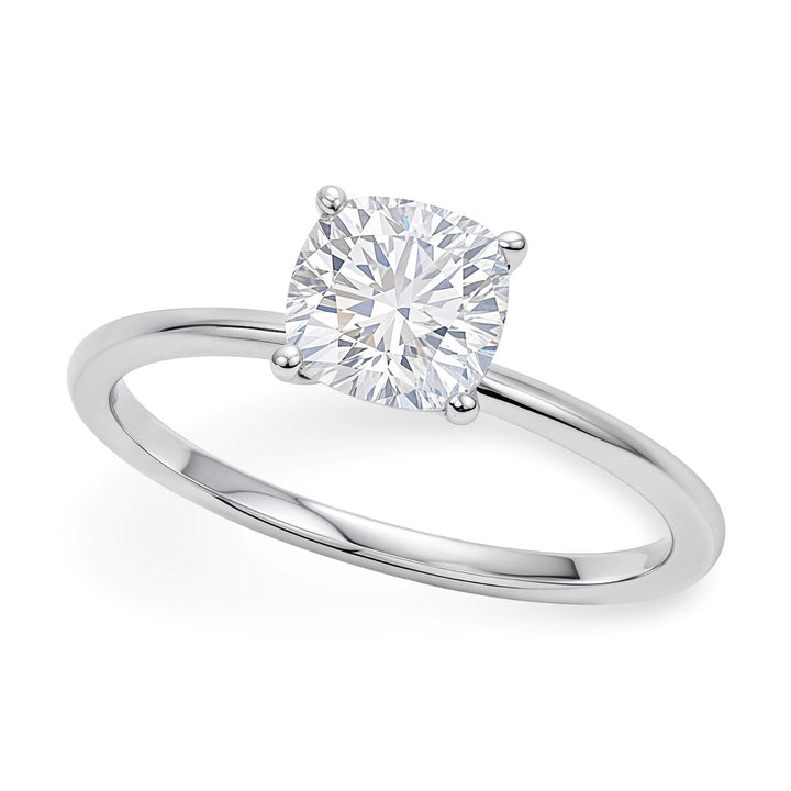 1 Carat Cushion Lab Grown IGI G/VS1 Diamond Solitaire Ring in 10K White Gold