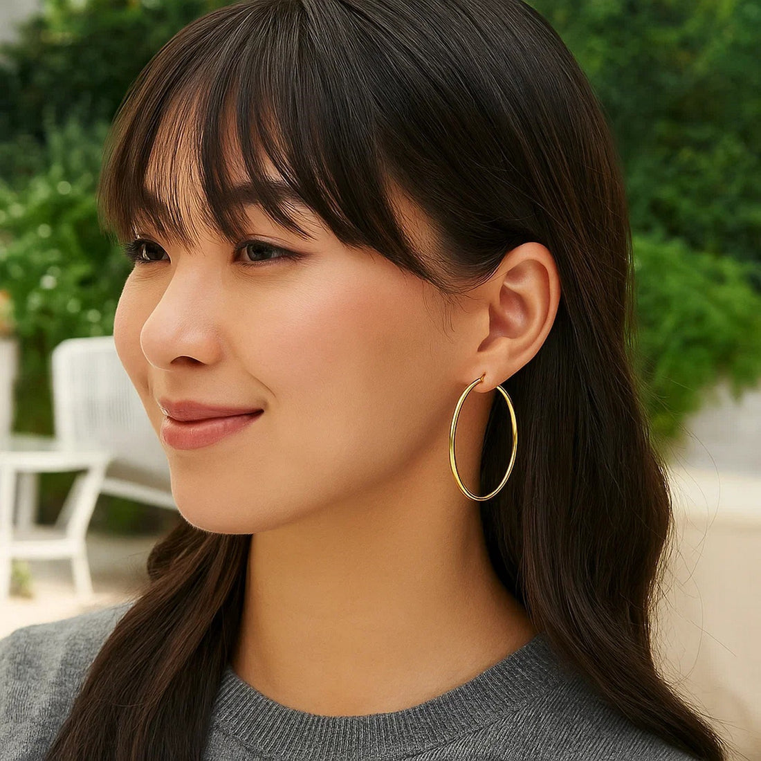 Boucles d'oreilles créoles polies en or jaune 14 carats (2 x 55 mm)