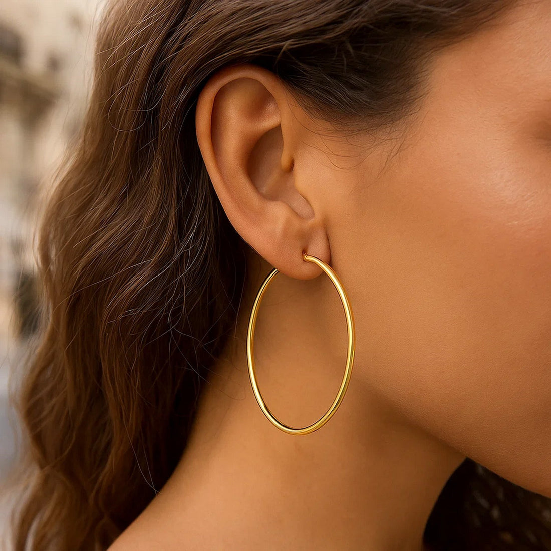 Boucles d'oreilles créoles polies en or jaune 14 carats (2 x 55 mm)