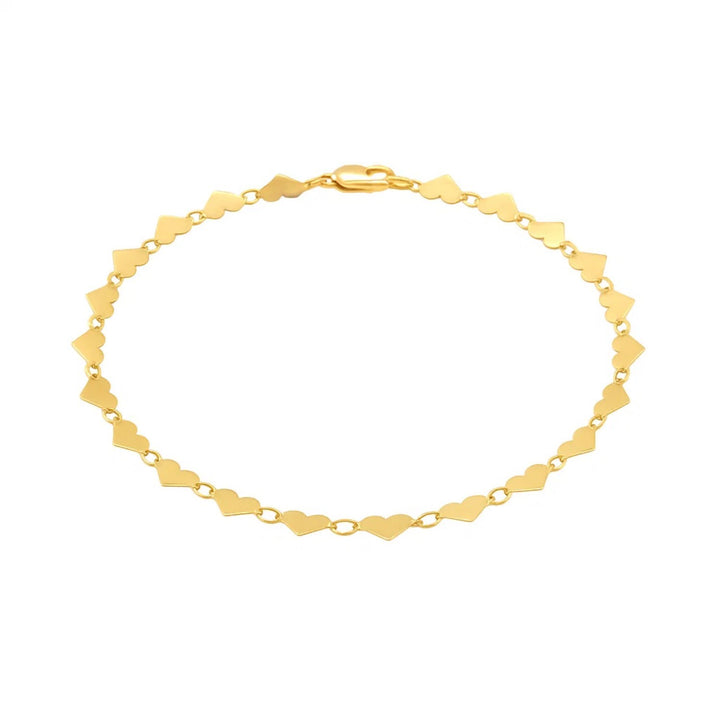 14k Yellow Gold 7 inch Mirrored Heart Chain Bracelet (5.00 mm)