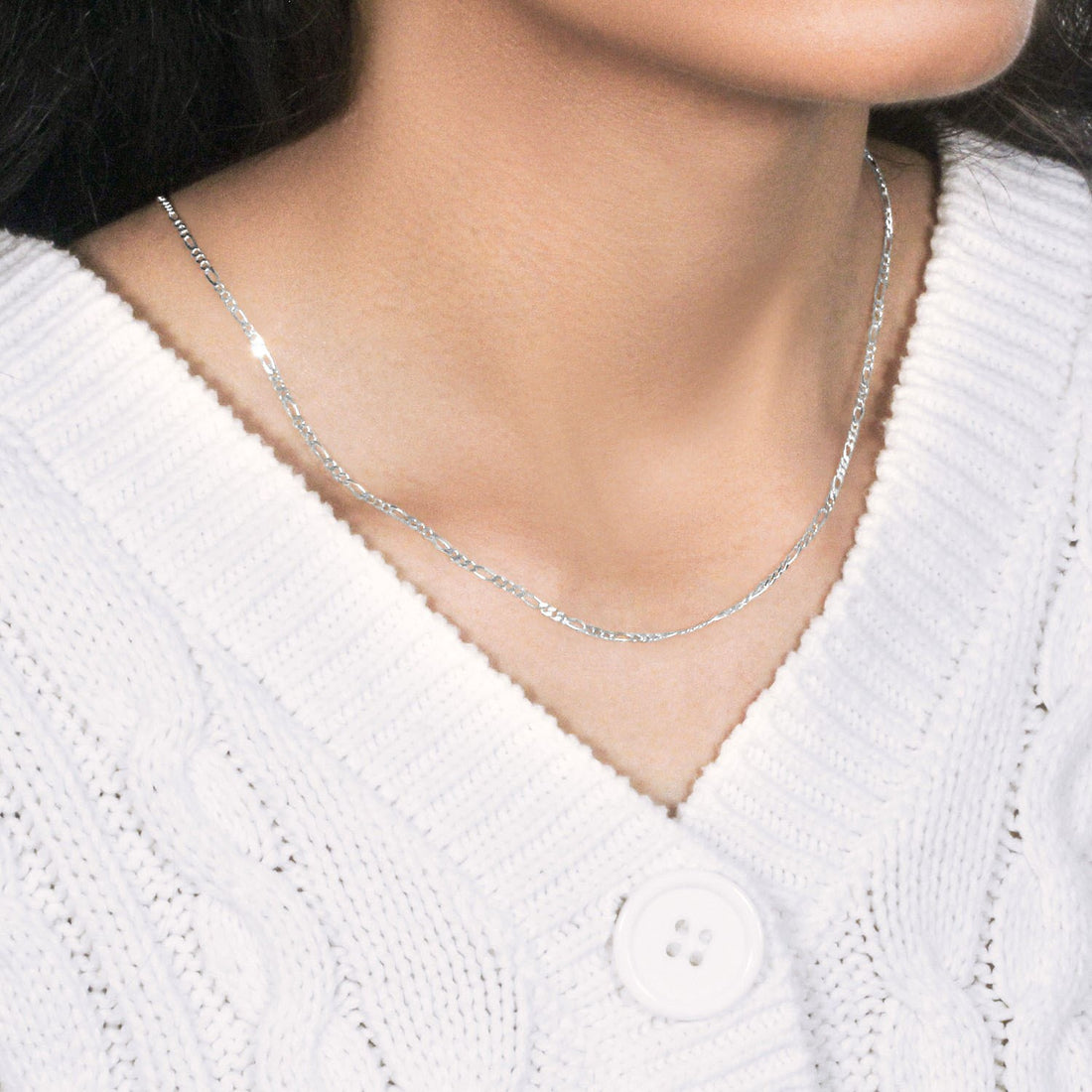 Chaîne Figaro en or blanc massif 14 carats (1,90 mm)