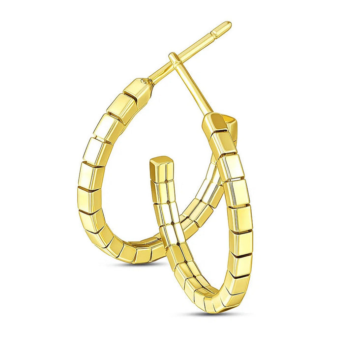 14k Yellow Gold Brick Omega Hoop Earrings