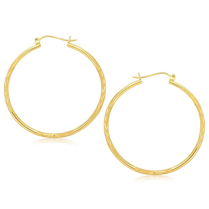 14k Yellow Gold Fancy Diamond Cut Extra Large Hoop Earrings (2x45mm)