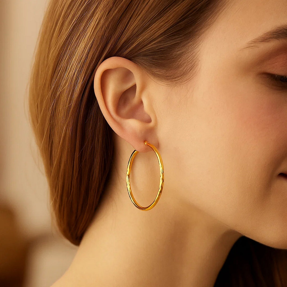 14k Yellow Gold Fancy Diamond Cut Extra Large Hoop Earrings (2x45mm)