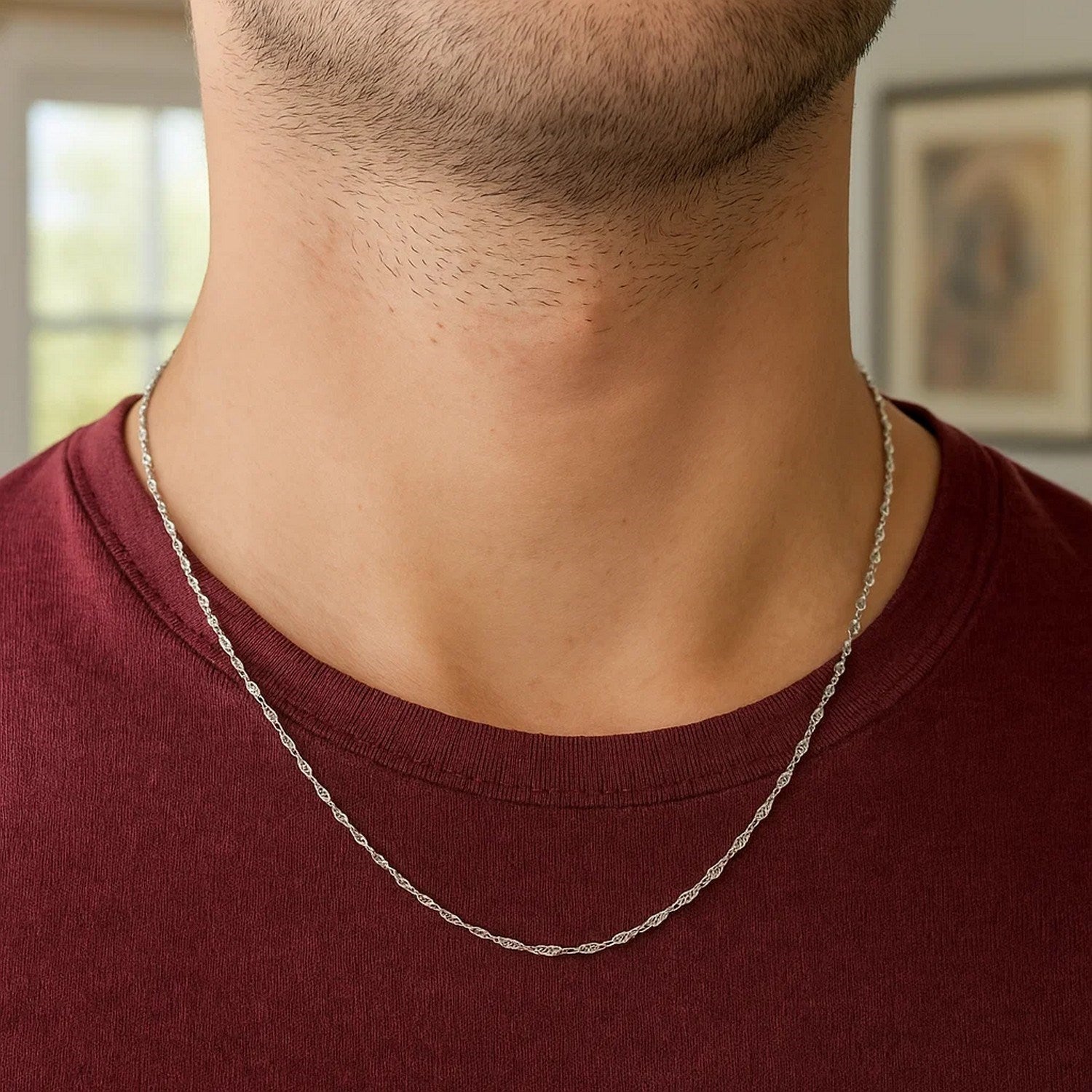 Chaîne Singapour en or blanc 14 carats (1,10 mm)