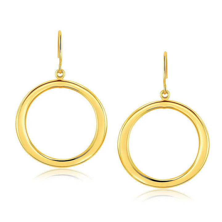14k geelgouden platte open buisvormige ronde oorbellen
