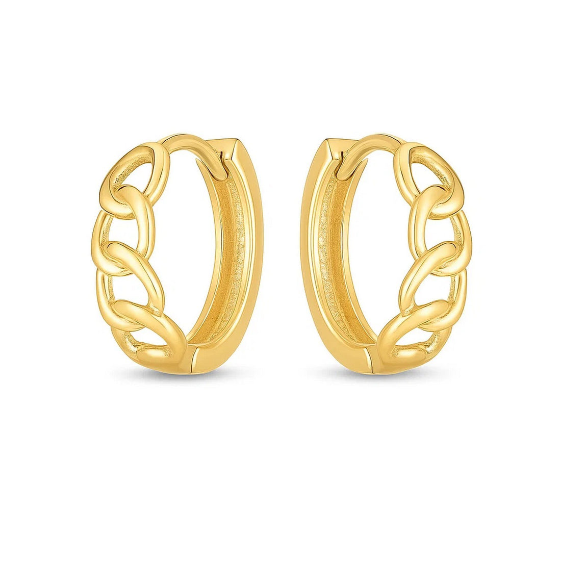14k Yellow Gold Curb Huggie Hoop