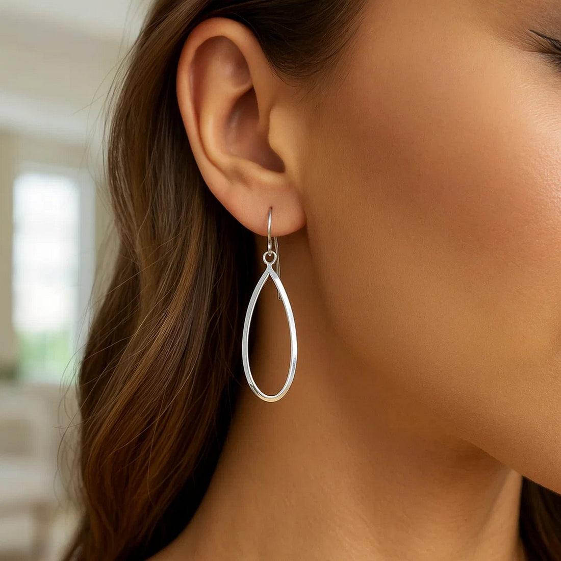 14k White Gold Earrings with Polished Open Teardrop Dangles