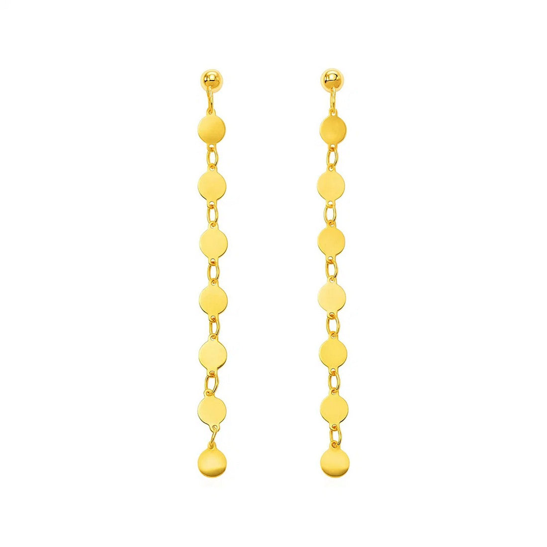14k Yellow Gold Post Dangle Earrings with Polished Circles