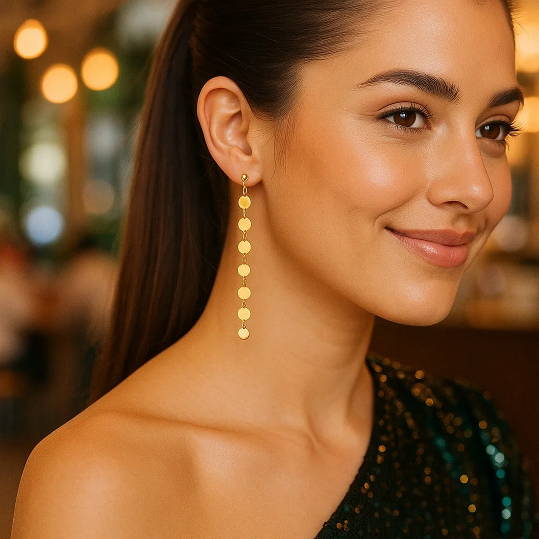 14k Yellow Gold Post Dangle Earrings with Polished Circles