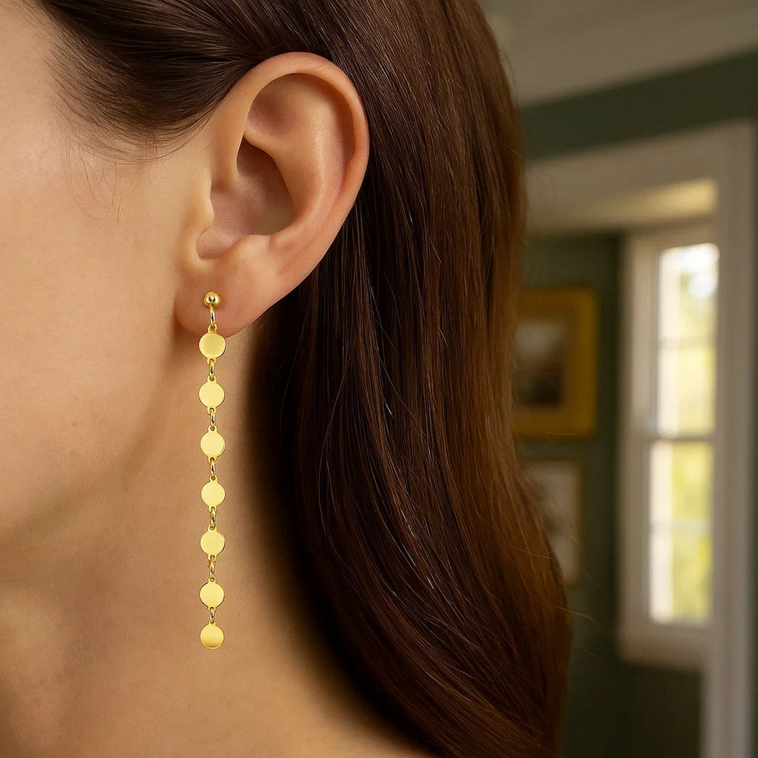 14k Yellow Gold Post Dangle Earrings with Polished Circles