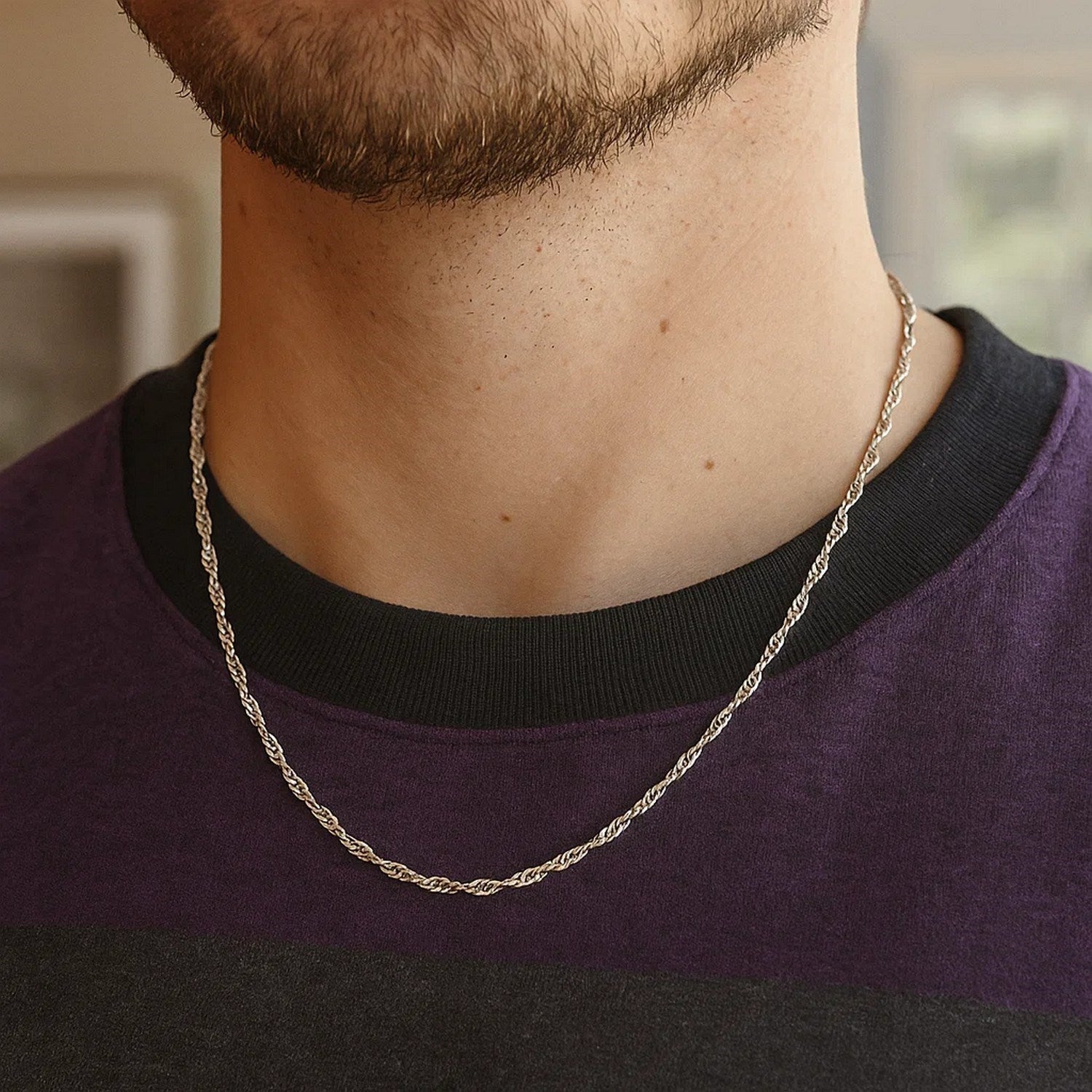 Chaîne Singapour en or blanc 14 carats (2,10 mm)