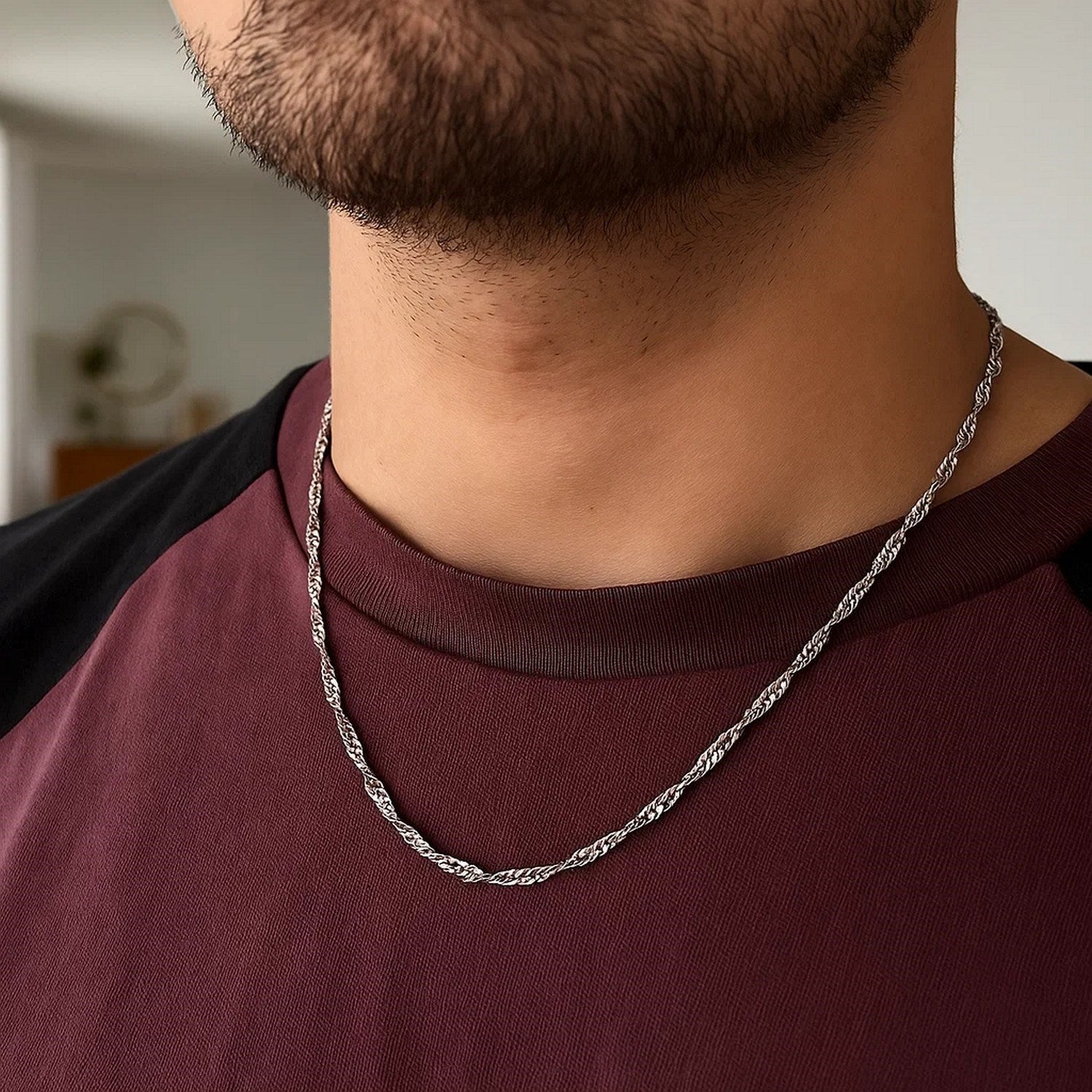 Chaîne Singapour en or blanc 14 carats (2,10 mm)