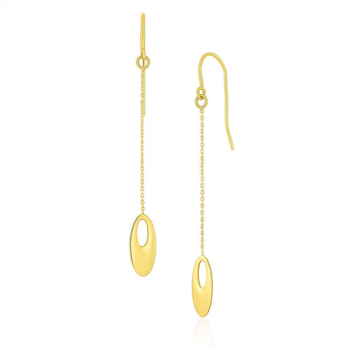 14k Yellow Gold Cutout Oval Chain Dangling Earrings