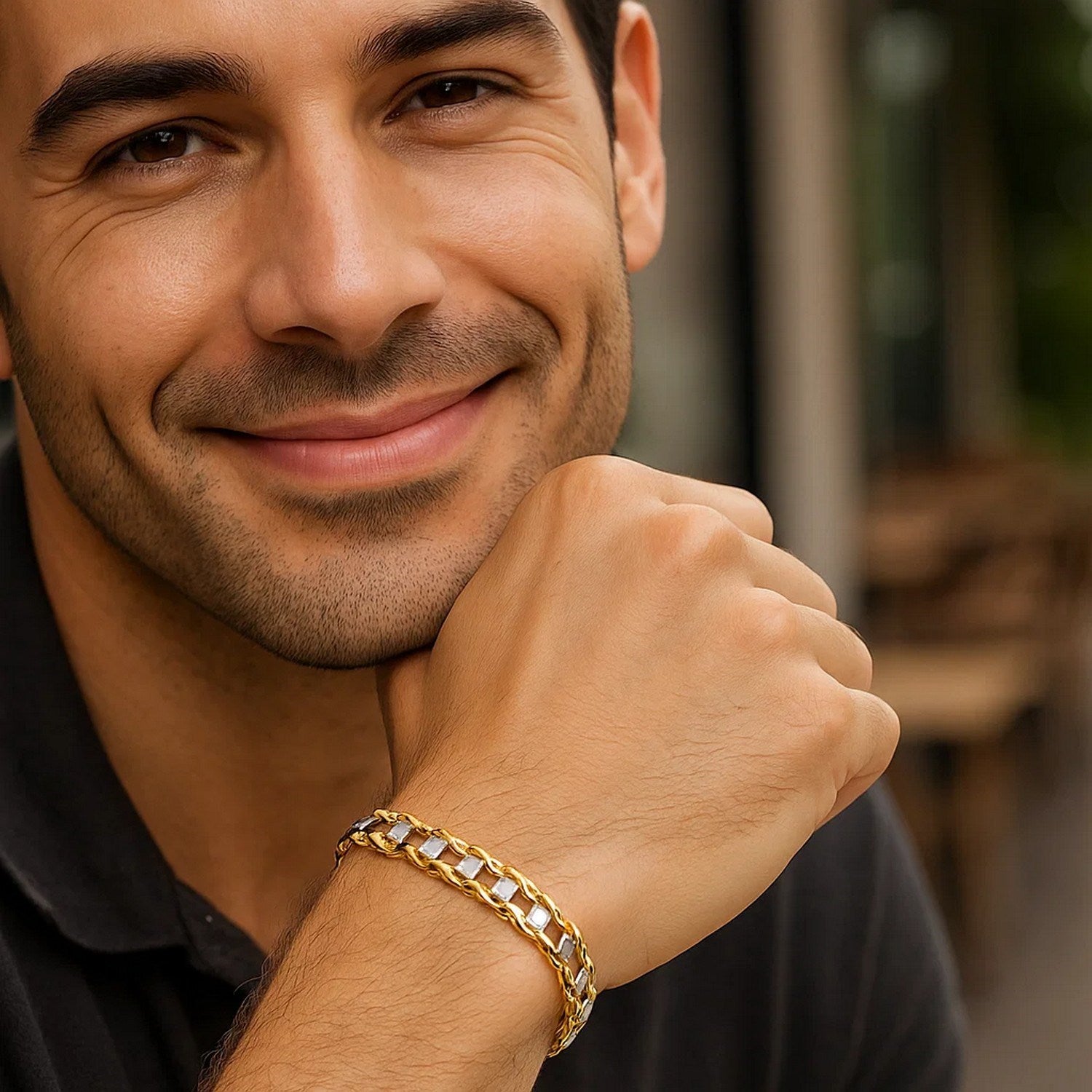 14k Two-Tone Gold Mens Bracelet with S Style Bar Links (7.85 mm)