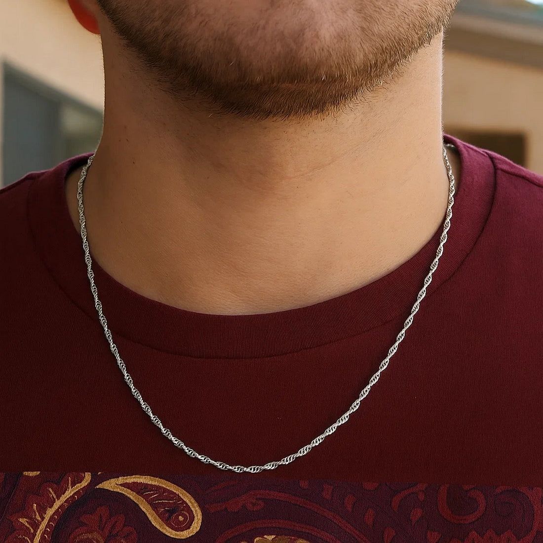 Chaîne Singapour en or blanc 14 carats (1,30 mm)