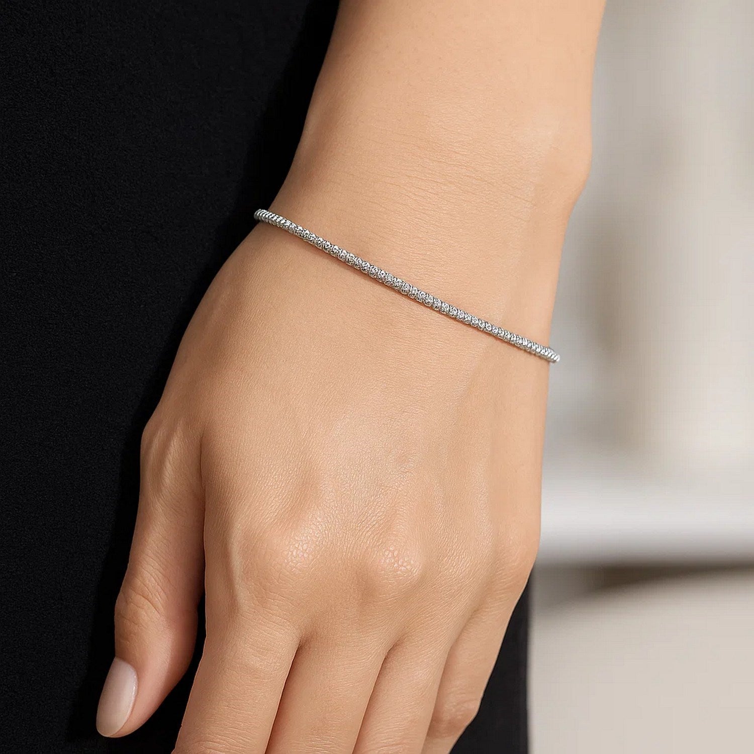 14K White Gold Sparkle Spring Chain Bracelet (2.10 mm)