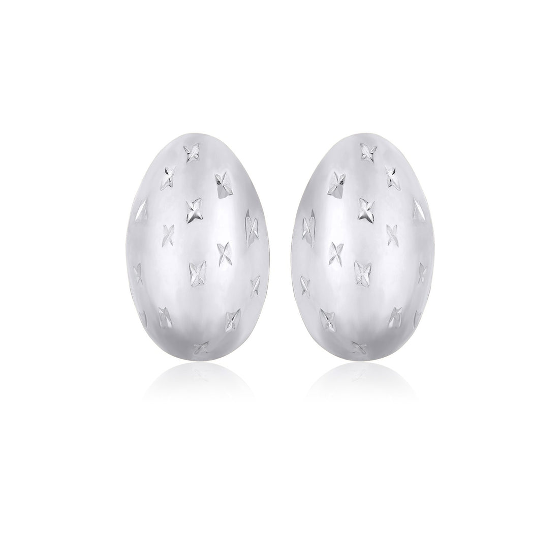14K White Gold Sparkle Kiss Diamond-cut Oval Stud Earrings