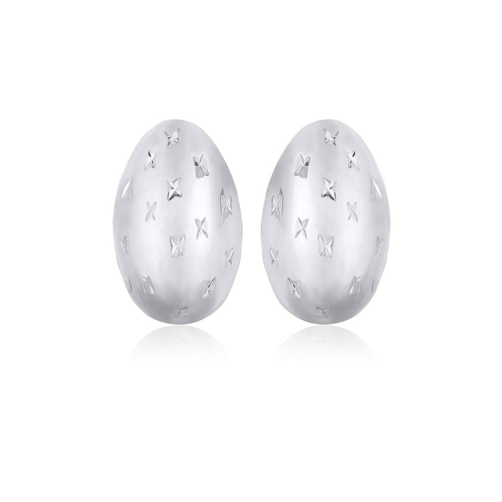 14K White Gold Sparkle Kiss Diamond-cut Oval Stud Earrings