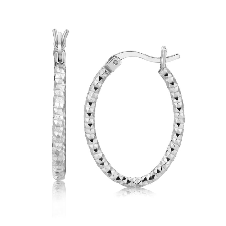 Boucles d'oreilles créoles en argent sterling à texture diamantée avec plaquage rhodium (2 x 15 mm)