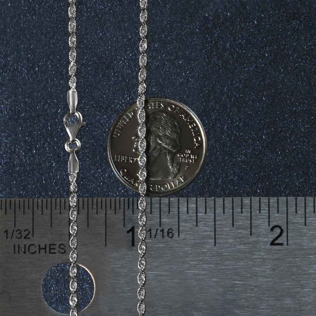 Chaîne corde en or blanc massif 14 carats à facettes diamantées (2,00 mm)