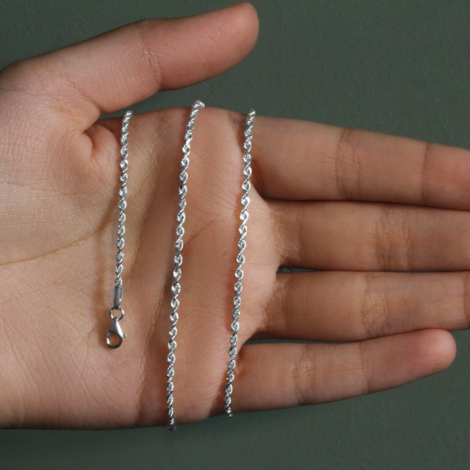 Chaîne corde en or blanc massif 14 carats à facettes diamantées (2,00 mm)