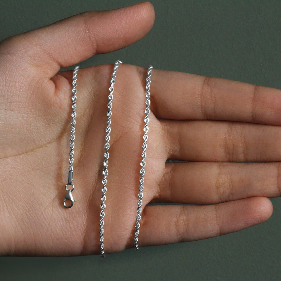 Chaîne corde en or blanc massif 14 carats à facettes diamantées (2,00 mm)