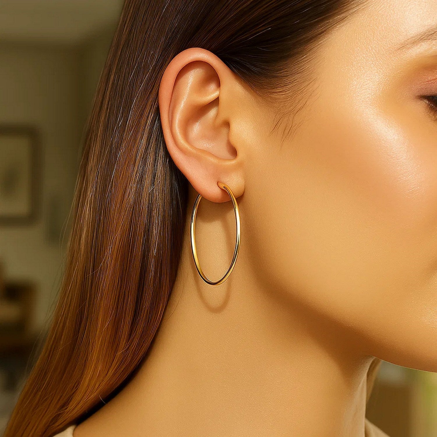 Boucles d'oreilles créoles polies en or jaune 14 carats (2 x 40 mm)