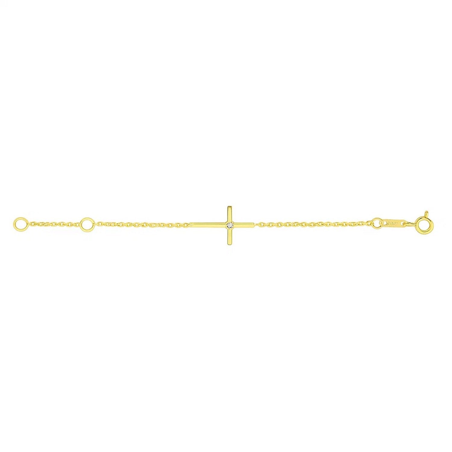 14k Yellow Gold 5 1/2 inch Childrens Bracelet with Cross (1.00 mm)