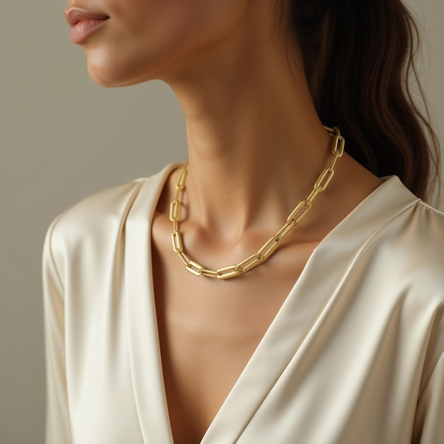 Long Domed Paperclip Necklace in 14K Yellow Gold (4.80 mm)
