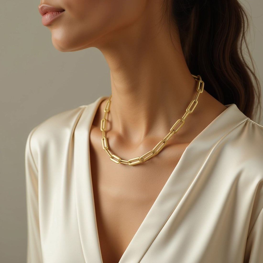 Long Domed Paperclip Necklace in 14K Yellow Gold (4.80 mm)