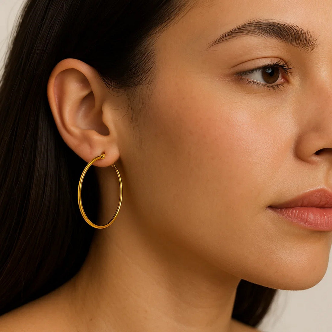 14k Yellow Gold Polished Hoop Earrings (3x25mm)