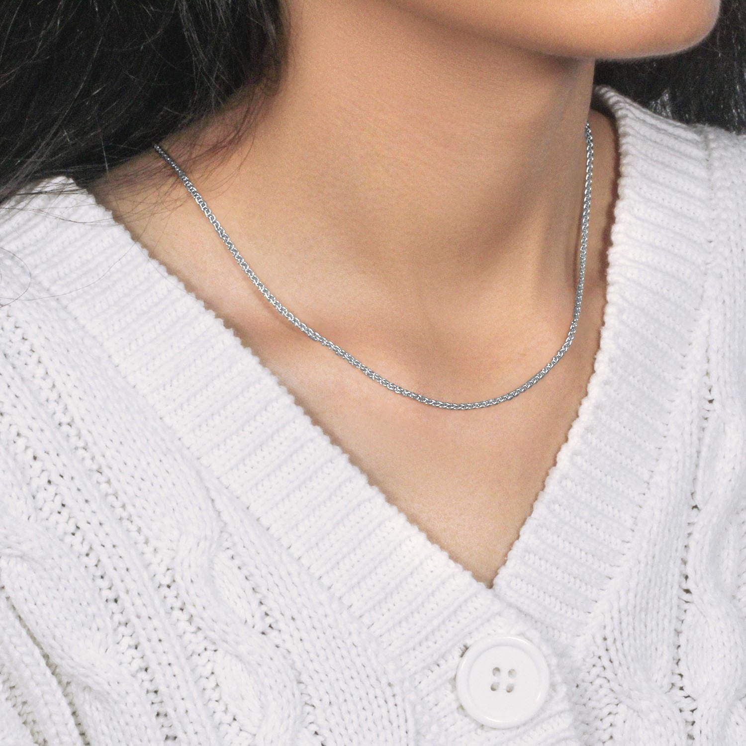 Chaîne en or blanc 14 carats à maille blé ronde (2,1 mm)