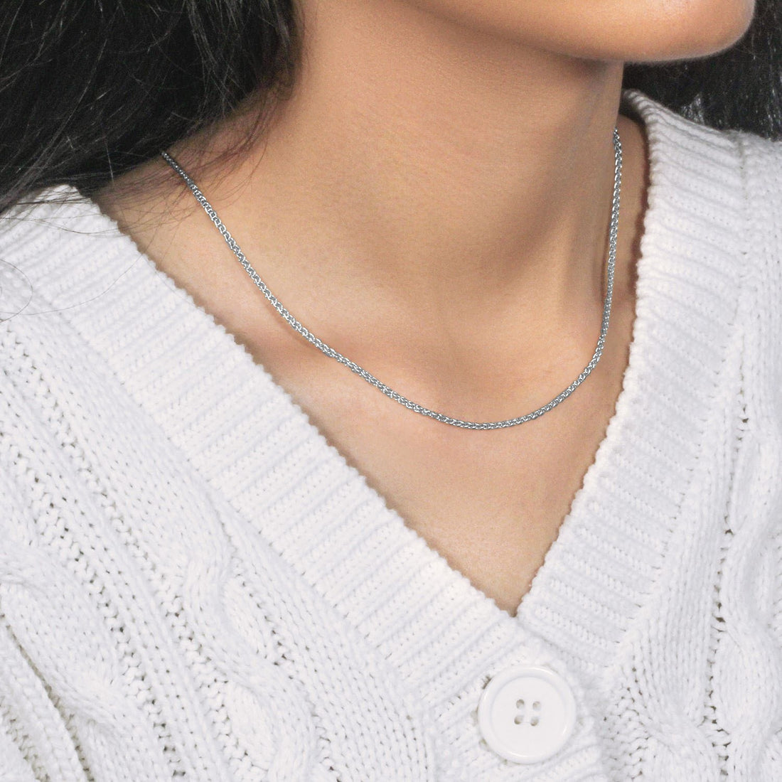 Chaîne en or blanc 14 carats à maille blé ronde (2,1 mm)