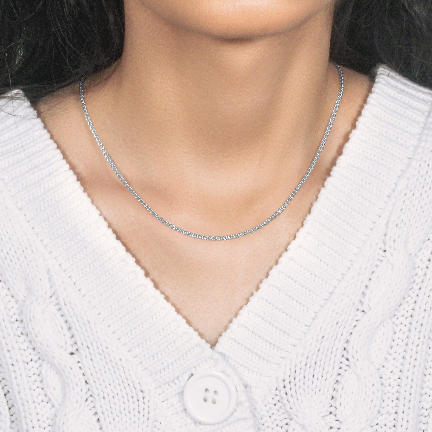 Chaîne en or blanc 14 carats à maille blé ronde (2,1 mm)