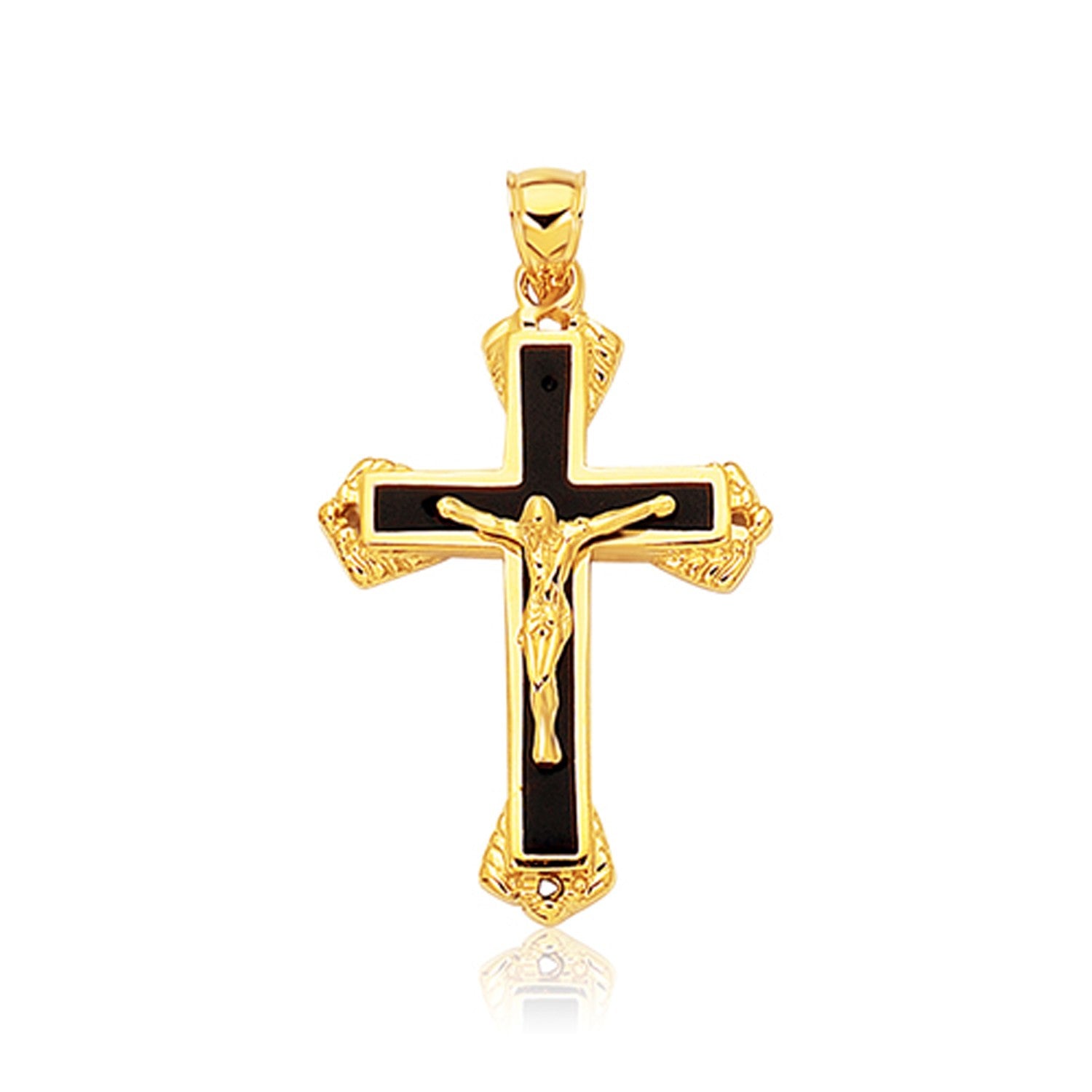 Pendentif croix en or jaune 14 carats et onyx noir