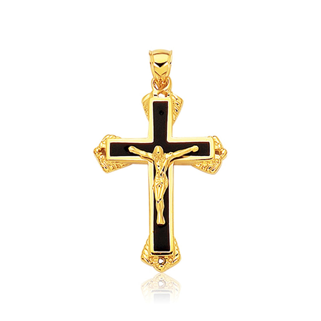 Pendentif croix en or jaune 14 carats et onyx noir