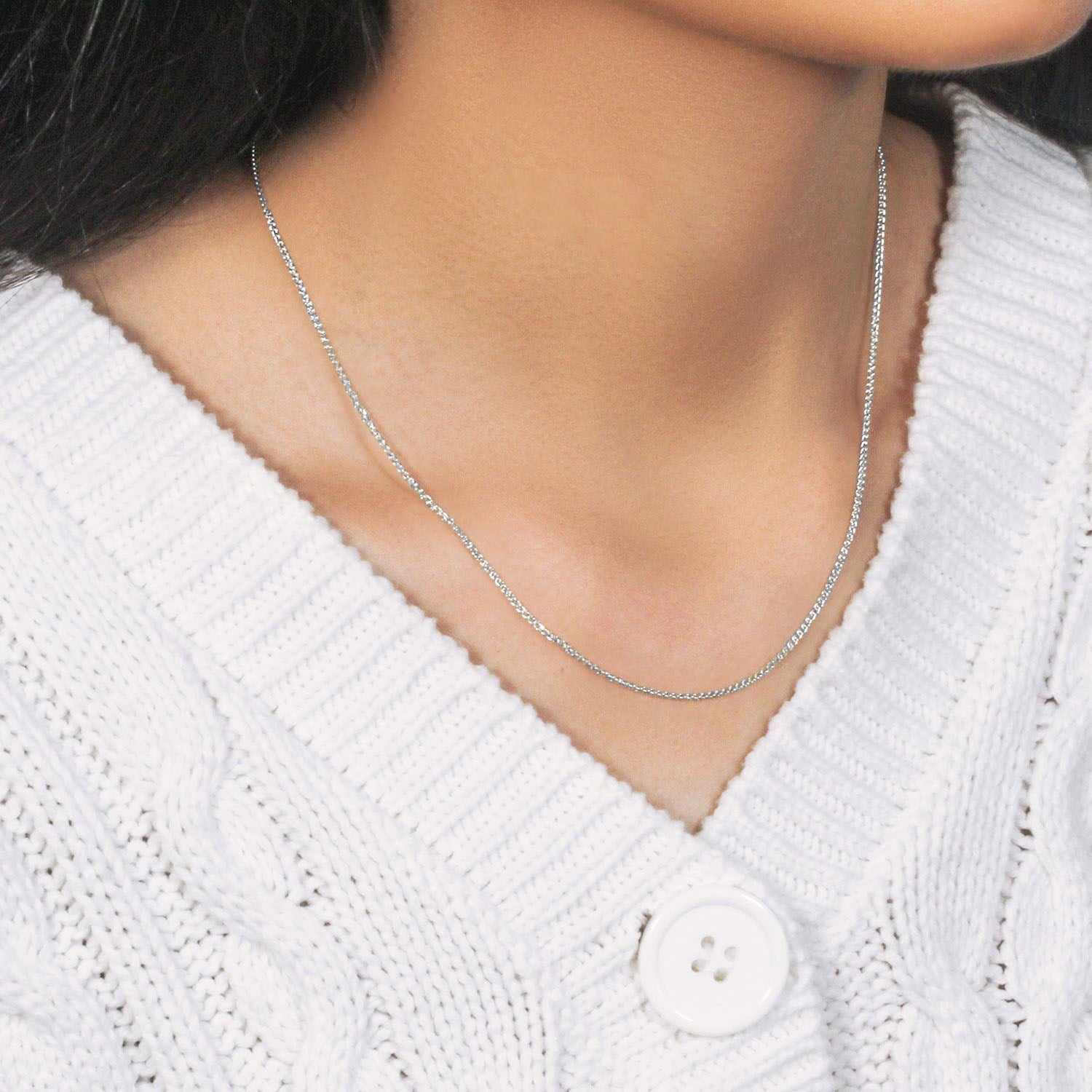 18k White Gold Round Wheat Chain (1.40 mm)