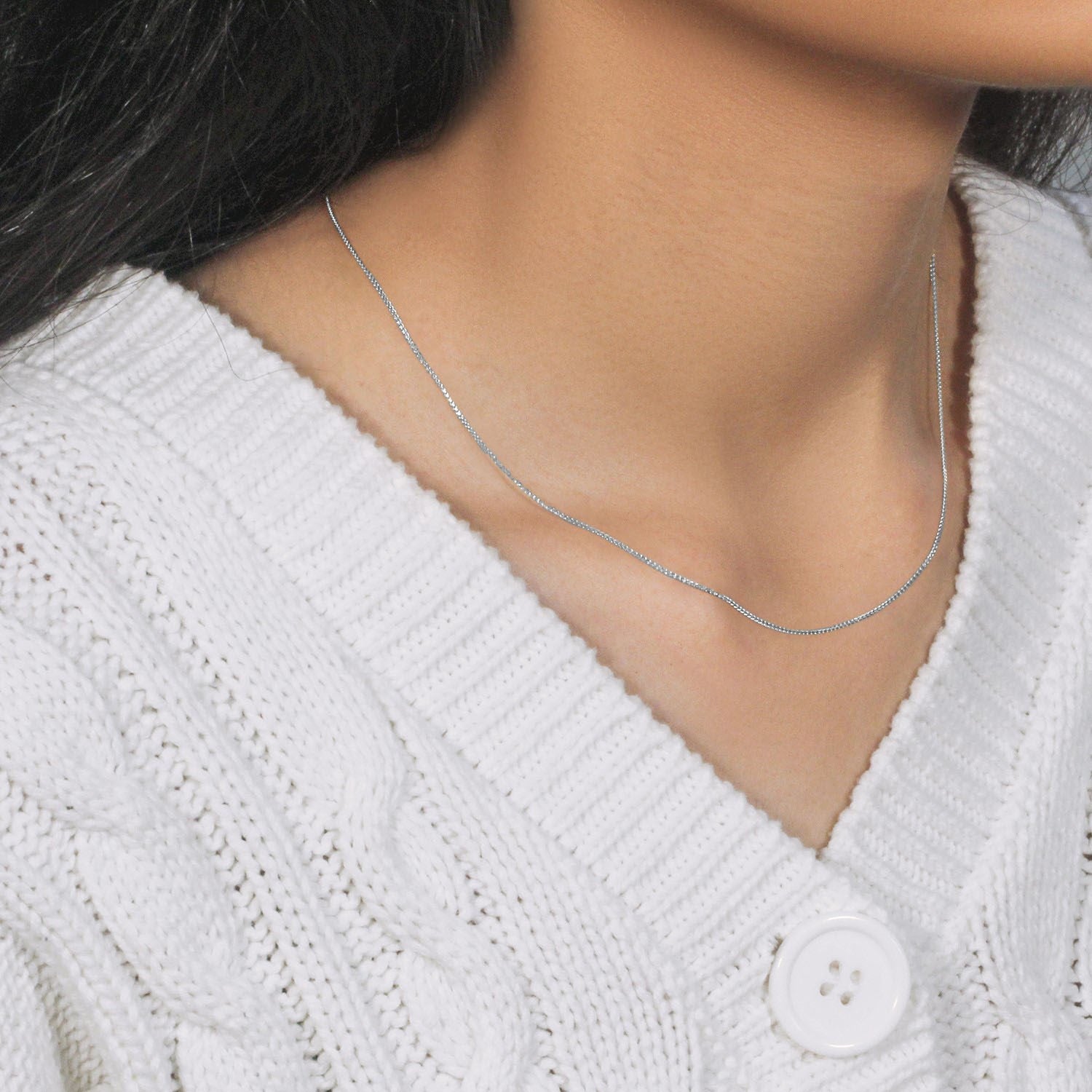 14k witgouden ronde tarweketting met diamantslijpsel (0,60 mm)