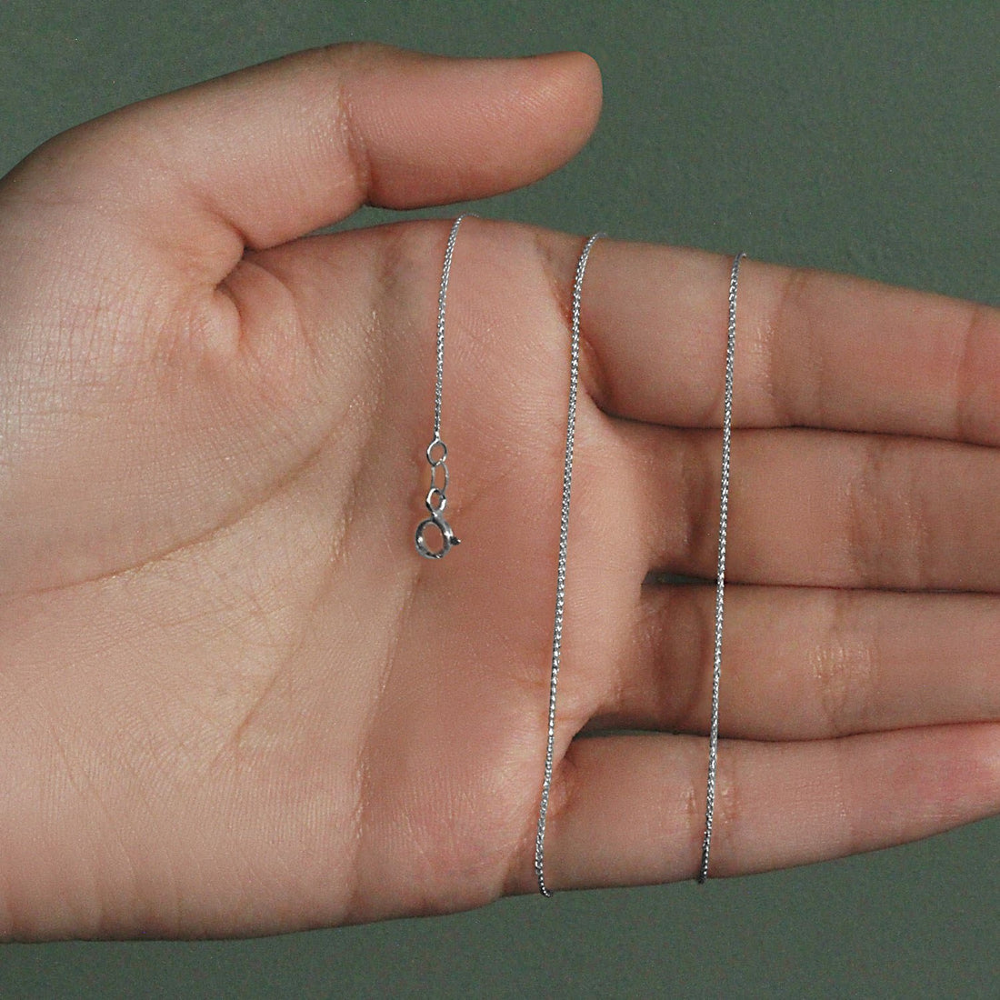 14k witgouden ronde tarweketting met diamantslijpsel (0,60 mm)